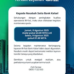 Ada Maintenance, Transfer BI-FAST Bank Kalsel Tidak Bisa Digunakan Dini Hari 1754646882783221-0