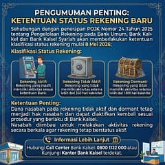 Bank Kalsel Terapkan Klasifikasi Rekening Tidak Aktif dan Dormant Mulai 8 Mei 2026 Pengumunan Bank Kalsel