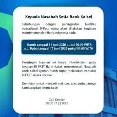 Layanan BI-FAST Bank Kalsel Kembali Normal, Transaksi Nasabah Berjalan Lancar 2026-06-24-09-27-24-674